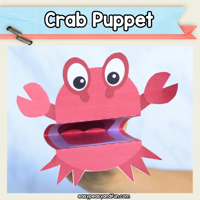 Crab Puppet printable craft template for kids