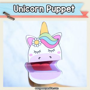 Cute printable unicorn puppet. An adorable unicorn craft for kids and older unicorn lover. Easy unicorn craft idea or a paper toy that is perfect for story time.