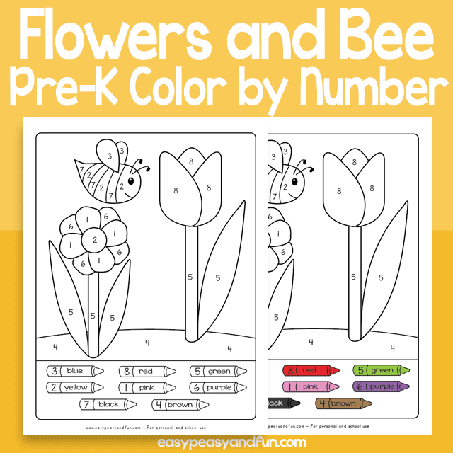 Flowers And Bee Preschool Color By Number Easy Peasy And Fun Membership