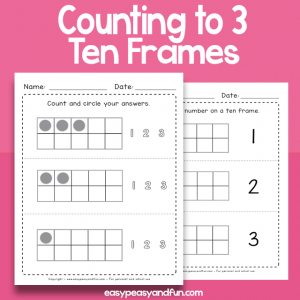 Counting to 3 Ten Frames Worksheets