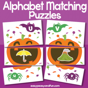 Silly Pumpkins Printable Alphabet Matching Puzzle Game Halloween