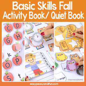 Printable Fall Activity Book - Quiet Book for Preschool and Kindergarten - work on basic skills - alphabet, colors, shapes, numbers, telling time