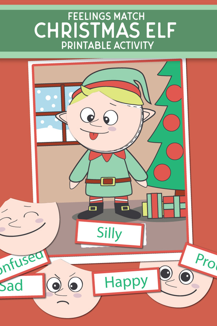Christmas Feelings Printable for Kids - Match the Emotions on Elf's Face