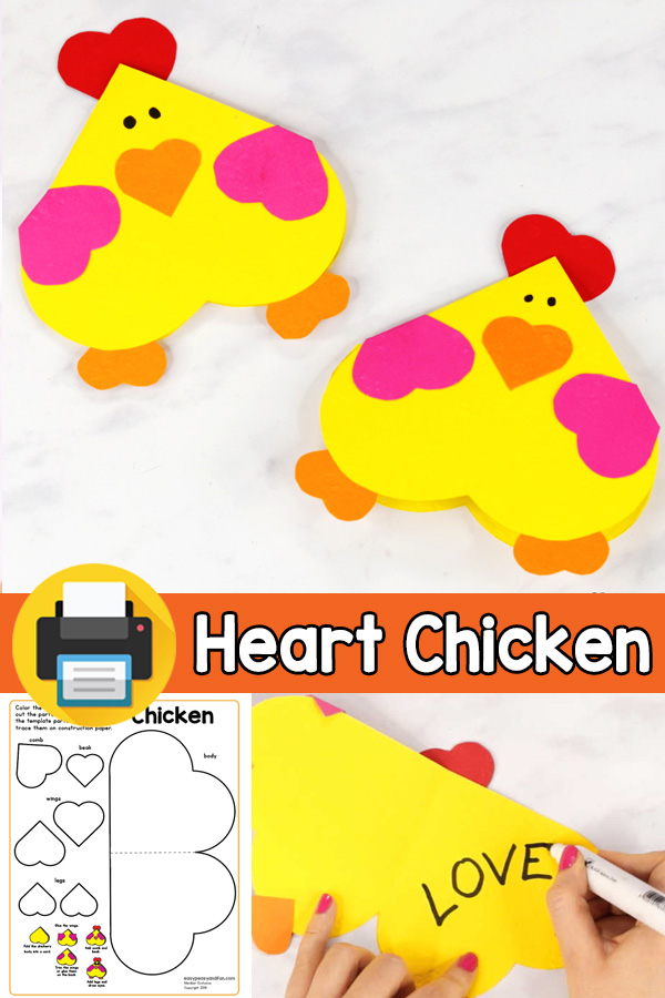 V-day Card Heart Chicken Craft for Kids