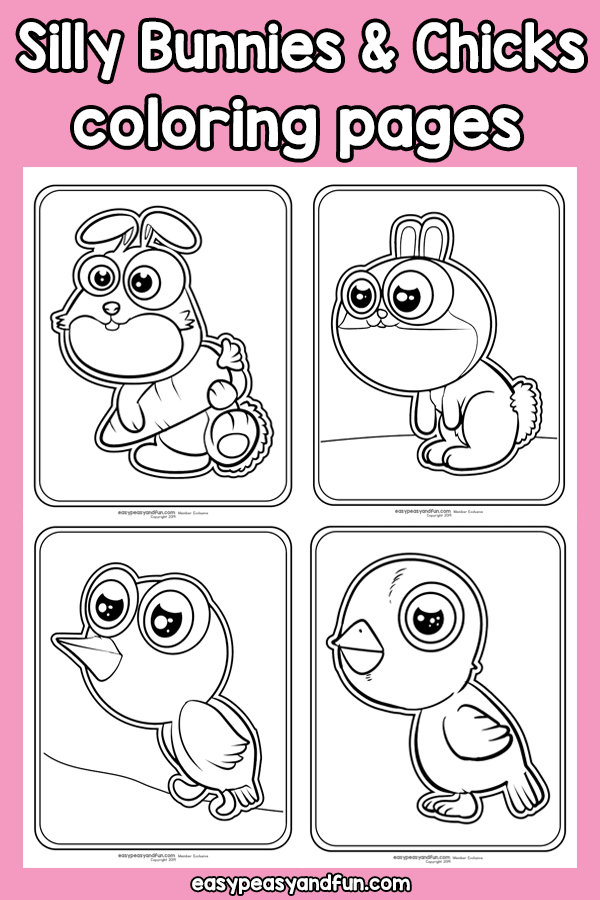 Silly Bunny and Chick Coloring Pages - great for Easter