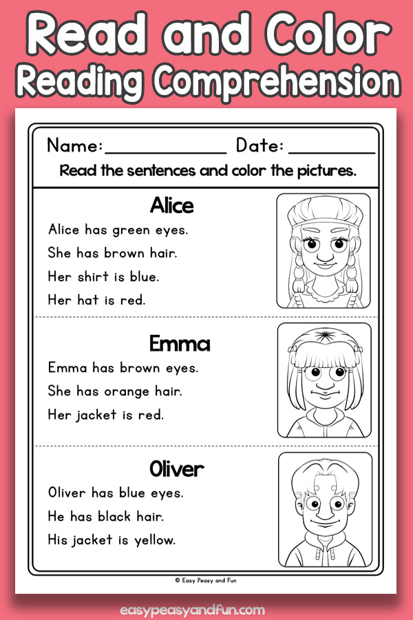 Read and Color Reading Comprehension Worksheets