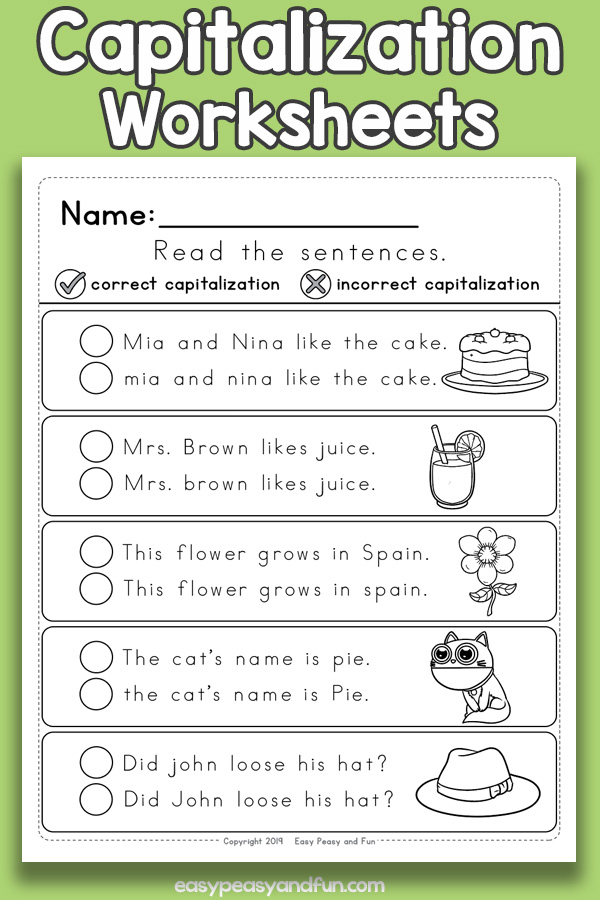 Capitalization Worksheets - beginning, names, places