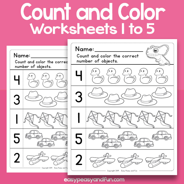 Count and Color Worksheets 1 to 5