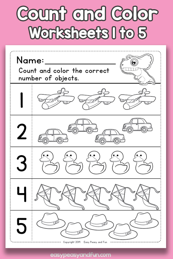 Count and Color Worksheets for Preschool 1 to 5