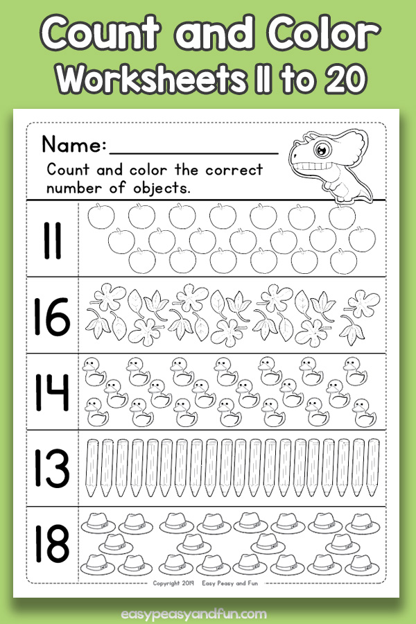 Count and Color Worksheets for Preschool 11 to 20