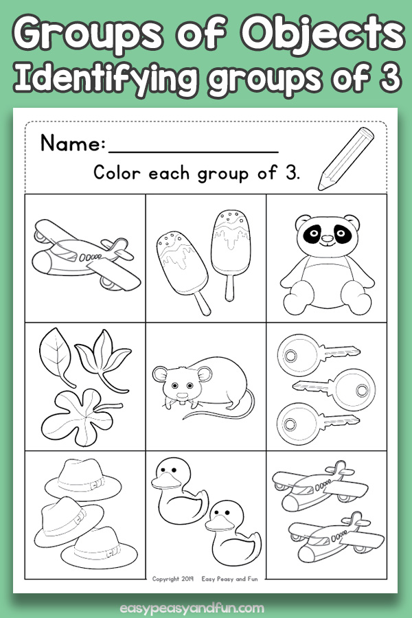 Counting Groups of Objects Worksheets - Three