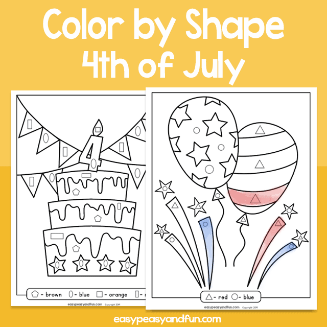 4th of July Color by Shape for Kids