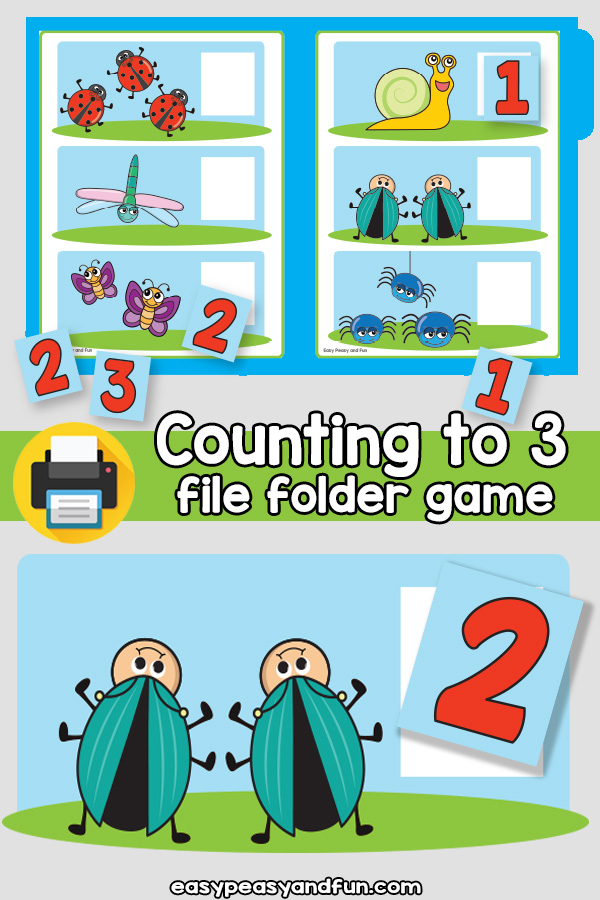 Bugs Counting to 3 File Folder game for preschool and kindergarten