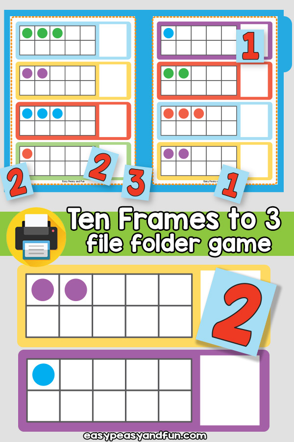 Counting to 3 ten frames file folder game for kindergarten