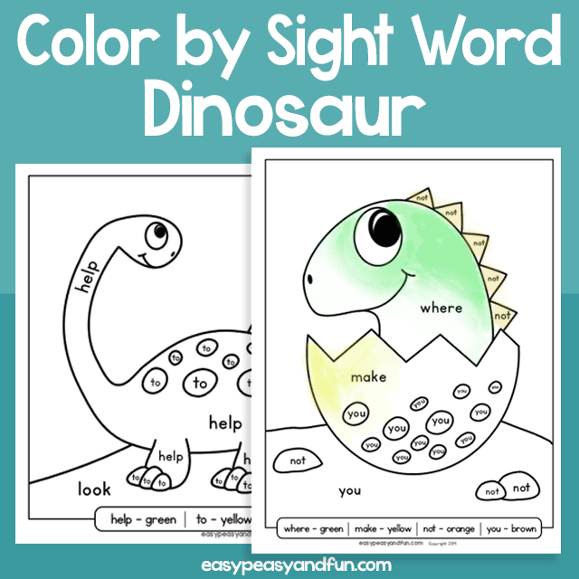 Dinosaur Color by Sight Word for Kids