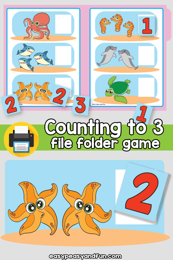 Sea Animals Counting to 3 File Folder game for preschool and kindergarten