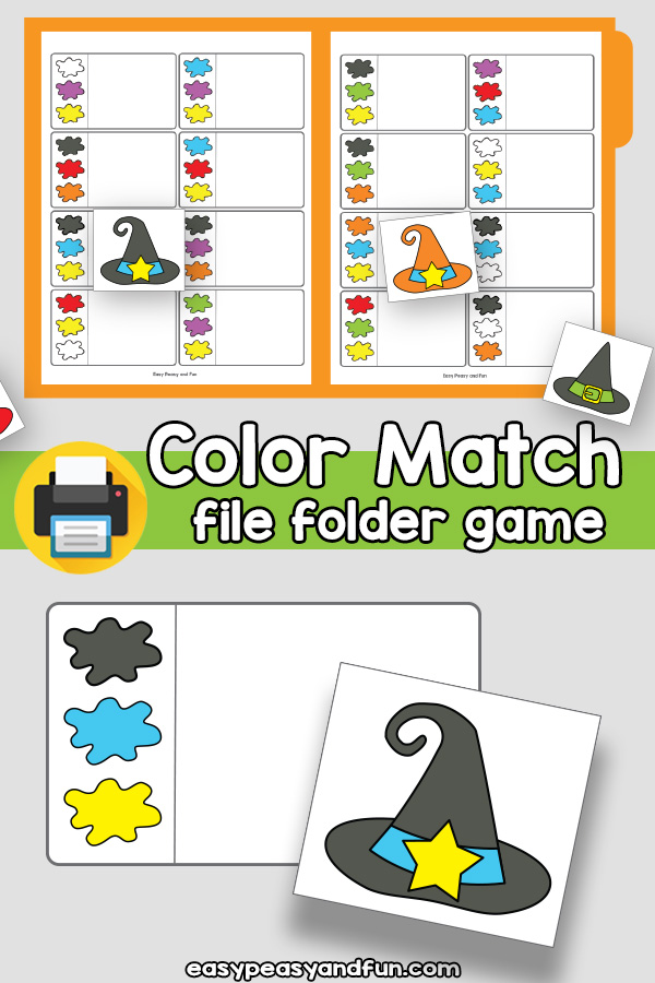 Color Matching Halloween File Folder Game - Sort the Witches Hats