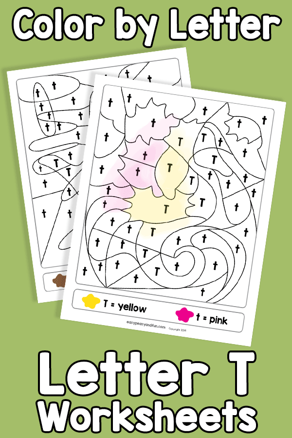 Letter T Color by Letter Worksheets