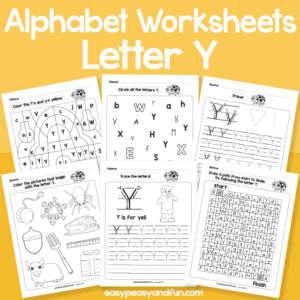 Letter Y Alphabet Worksheets for Kindergarten