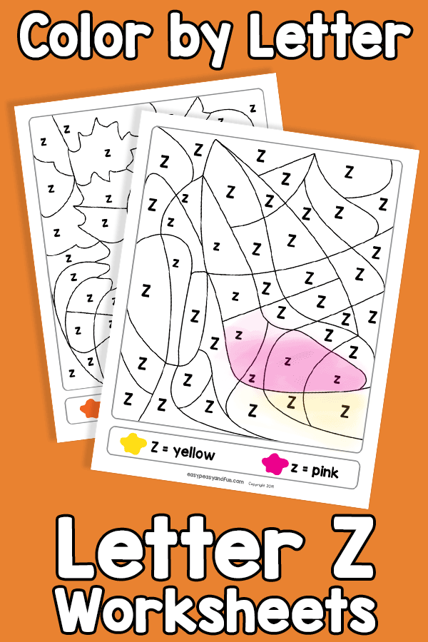 Letter Z Color by Letter Worksheets
