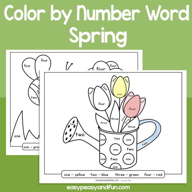 Spring Color by Number Word for Kids