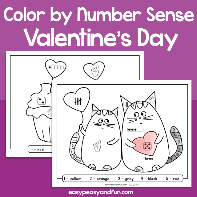 Valentines Day Color by Number Sense for Kids