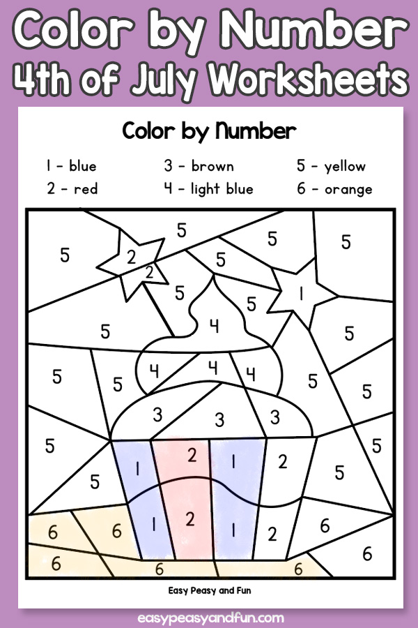 4th of July Color by Number Worksheets for Kids