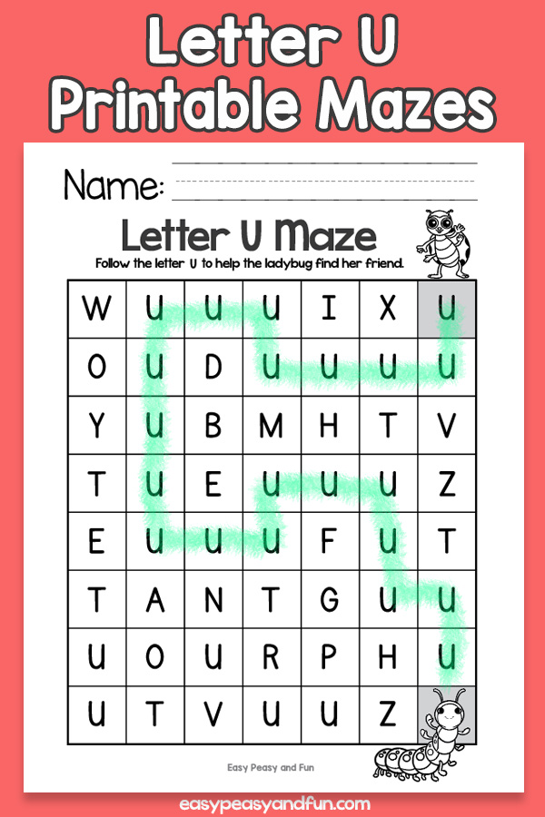 Letter U Mazes for Kids Alphabet Worksheets
