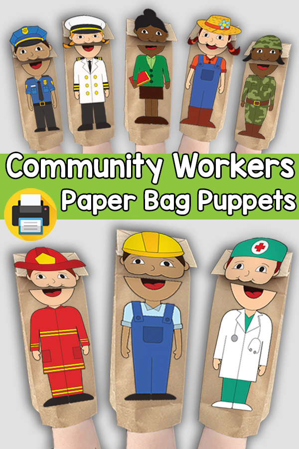 Printable Community Workers Paper Bag Puppets Craft for Kids