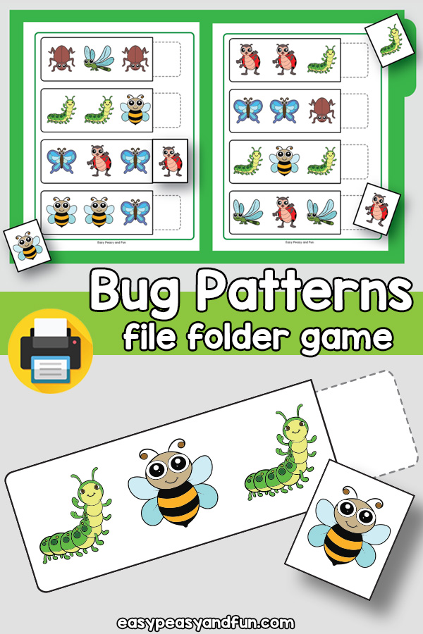 Bugs Patterns File Folder Game for Kindergarten