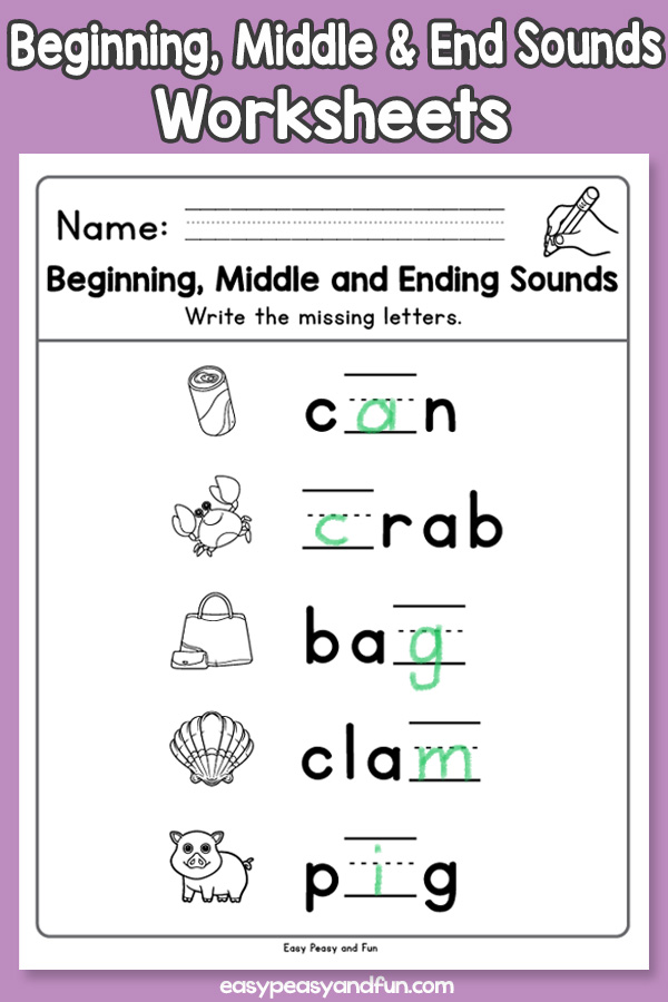 Beginning Middle and Ending Sound Worksheets for Kindergarten