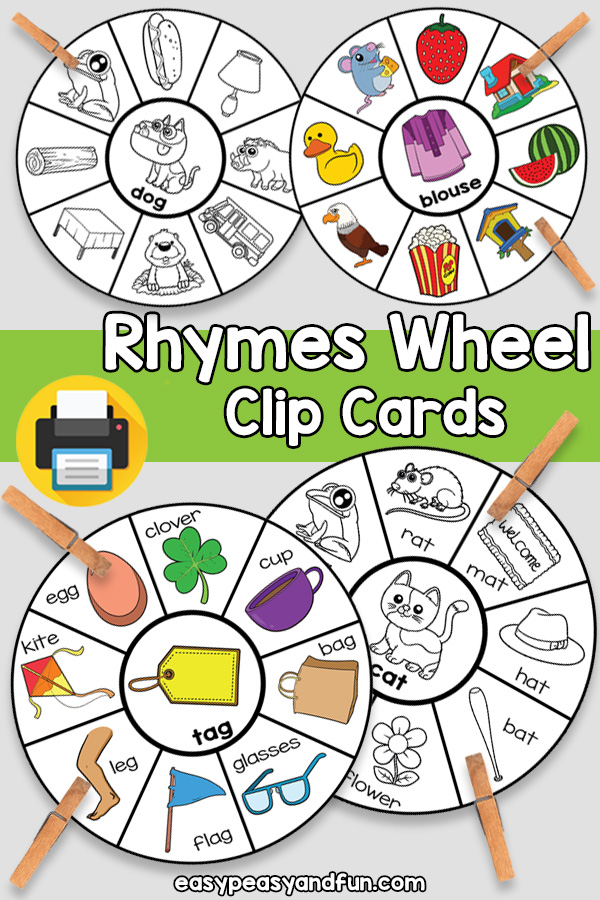 Rhymes Wheel Clip Cards for Kindergarten