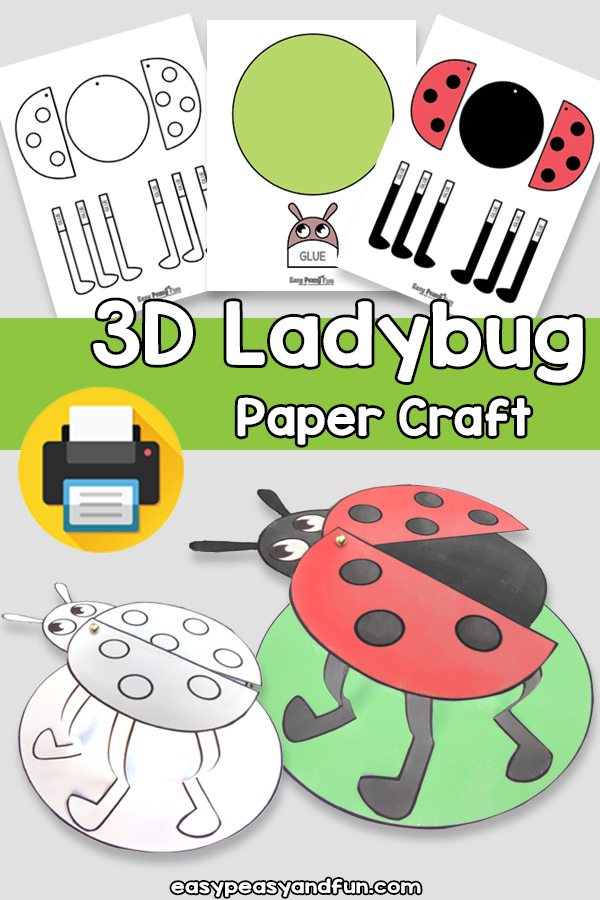 3D Paper Ladybug Craft Template