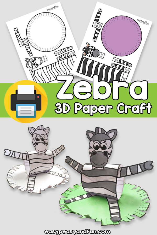 3D Paper Zebra Craft Template