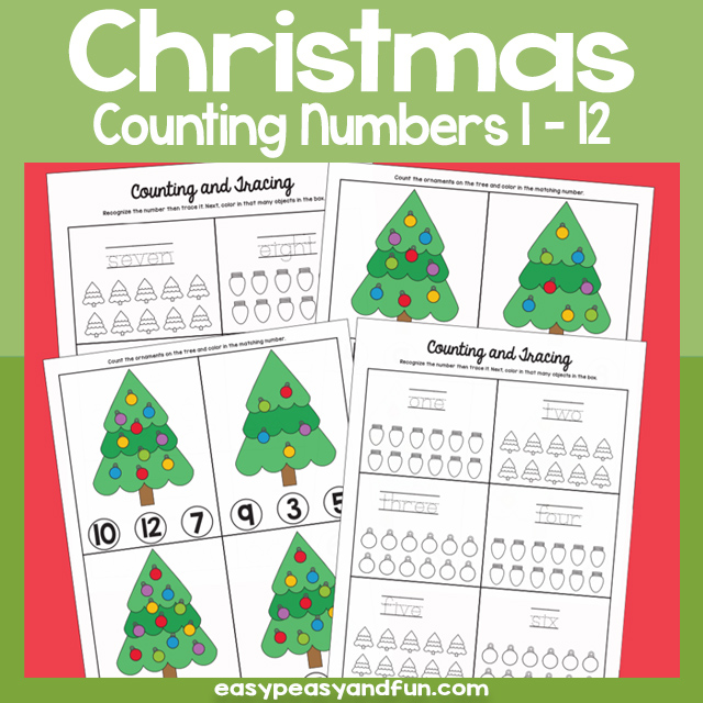 Christmas Numbers 1-12 Worksheets