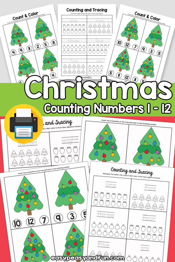 Printable Christmas Numbers 1-12 Worksheets