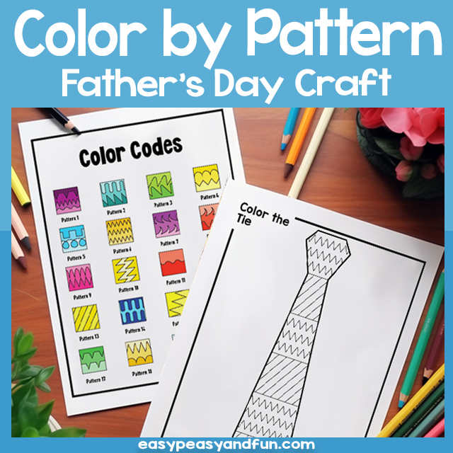 Printable Color by Pattern Fathers Day Ties Template
