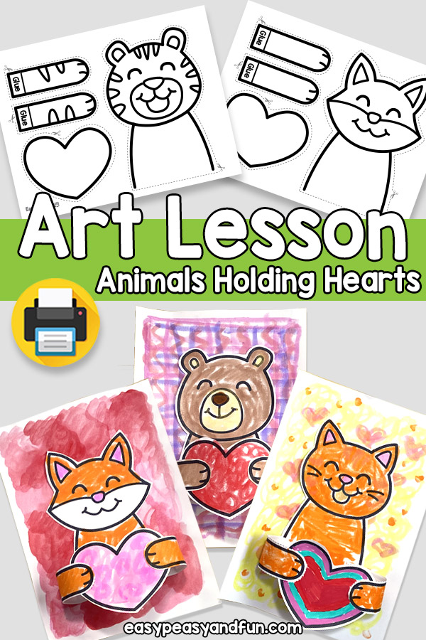 Animals Holding Hearts Art Lesson Templates