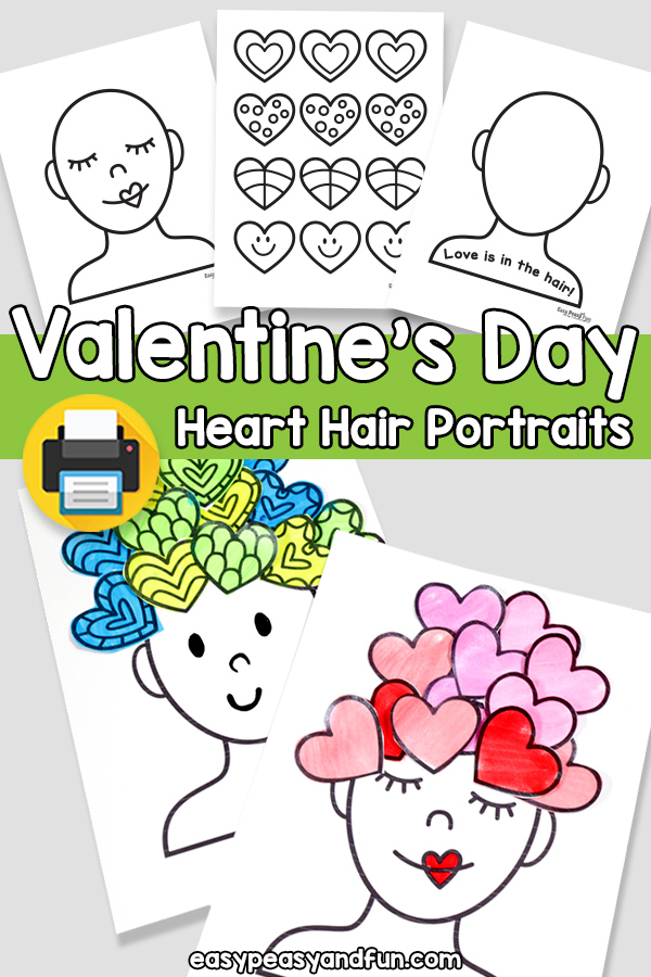 Heart Hair Portraits Valentine Craft Template