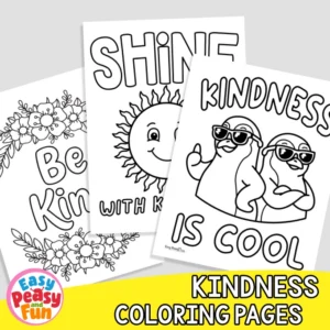 Three kindness coloring pages for kids to color.