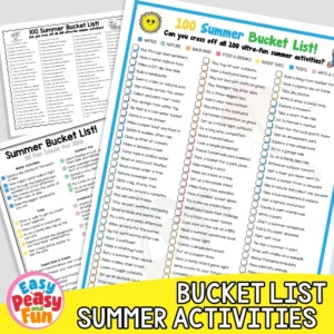 Printable summer bucket lists with 25, 50 and 100 items.