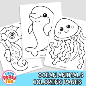 Three separate coloring pages: a seahorse, a smiling dolphin, and a jellyfish with long, wavy tentacles.